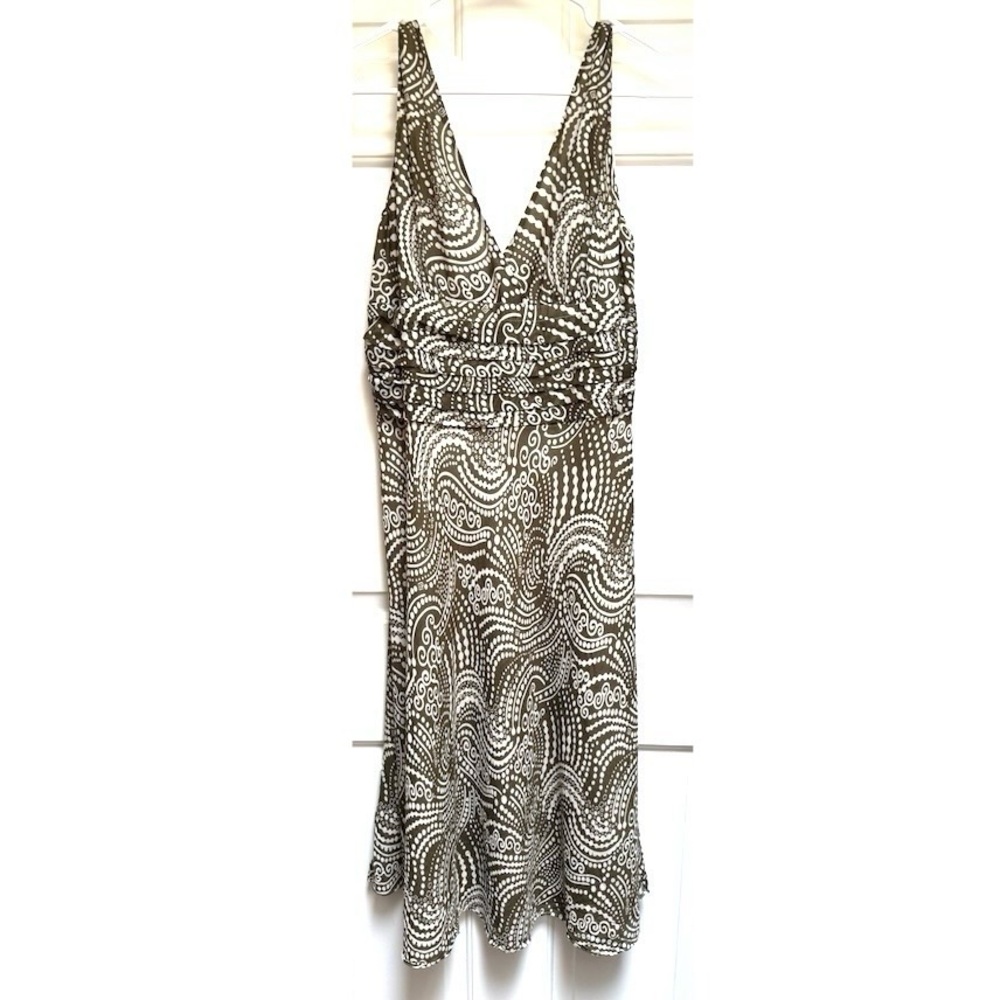 FYLO by Nylon Silk Cotton Olive Green White Swirl Print Dress Womens size 12